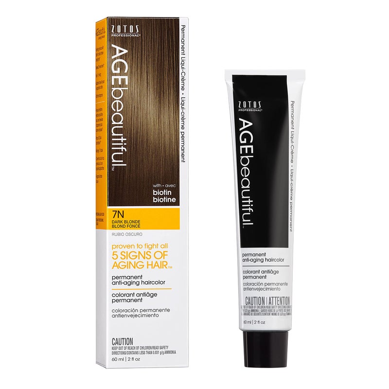 AGE beautiful Permanent Hair Color Dye Liqui Creme | 100% Gray Coverage | Anti-Aging Haircolor | Biotin for Thicker, Fuller Hair | Professional Salon Coloring | 7N Dark Blonde - Image 1
